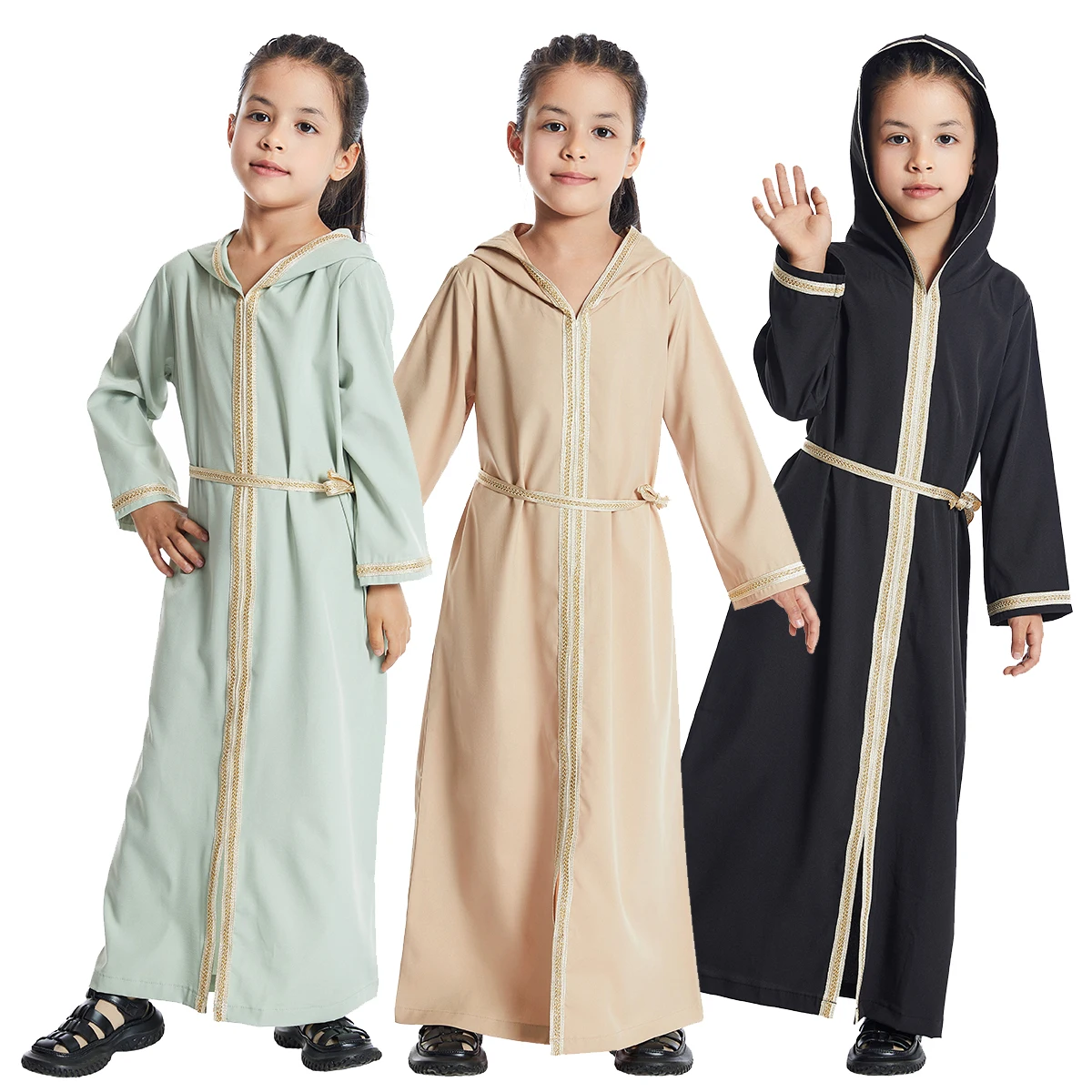 LangChi Modest Design Muslim Kids Abaya Dress Young Girl Plain Abayas Dubai Style