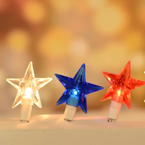 UL Plastic Star Red White Blue Patriotic string Light For Christmas National Day Decor