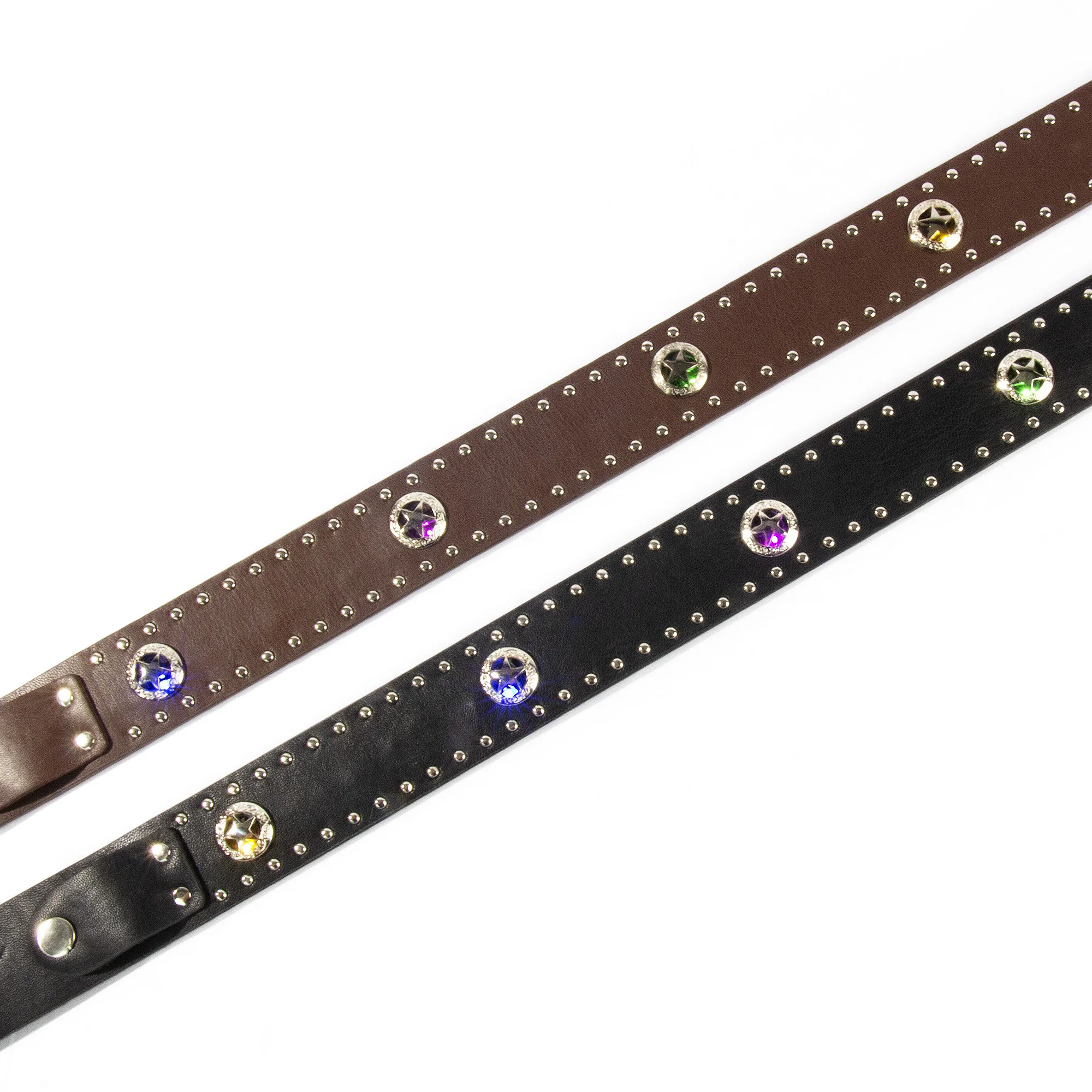 
Classical Punk Rock Jeans Brown Belts Studded Beads Star Rivet Prong Buckle Eyelet Belt 
