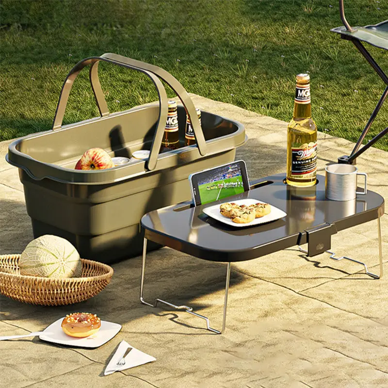 2023 New Outdoor Picnic Basket With Cover Food Drink Fruit Storage Container Portable Folding Picnic Basket