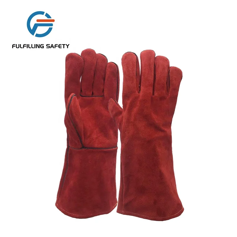 With or without lining,gauntlet colorful split cow welding palm workwear leather glove