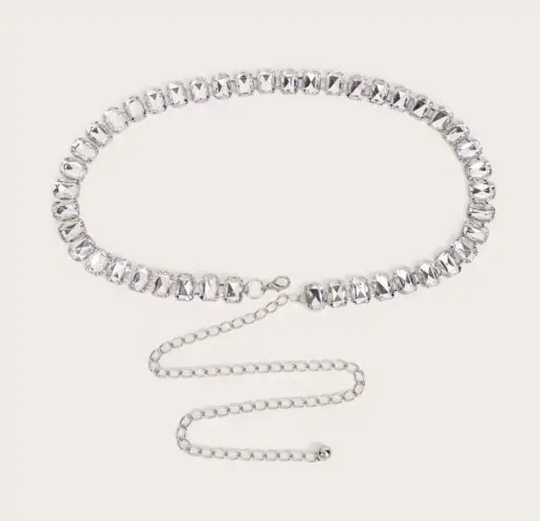 women luxury crystal invaid metal chain waist belt belly decoration for dress