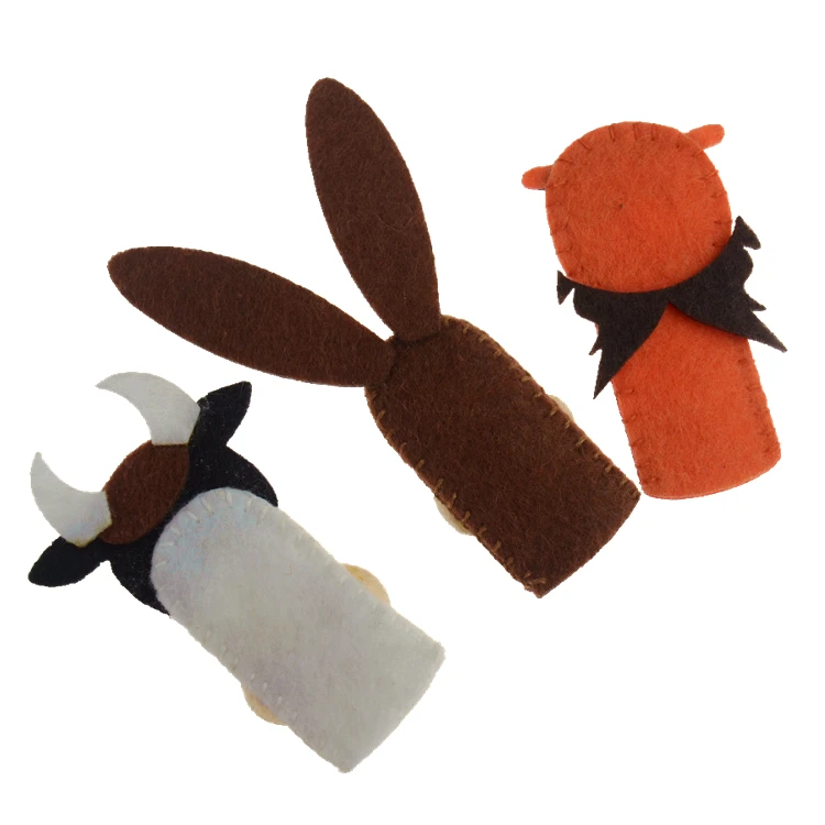 
Wholesale sewing handmade fox cow zebra donkey custom cartoon animal professional kids felt finger puppet 
