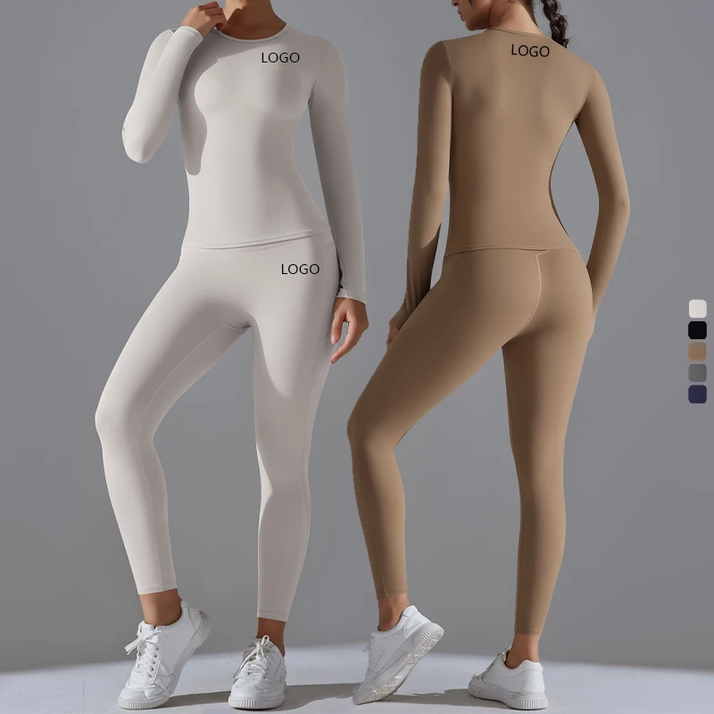 XW-6662+6647 Hot-selling Style Mujer Soft Solid Color Sportswear Recyclable Gym Wear Fitness Workout Yoga Outfit Women Sets