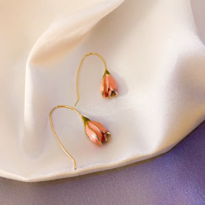 Tulip Flowers Earrings Glazed Flower Bud Earrings Rose Ear Hooks Girl Charm Earrings Love Gifts Exquisite Jewelry