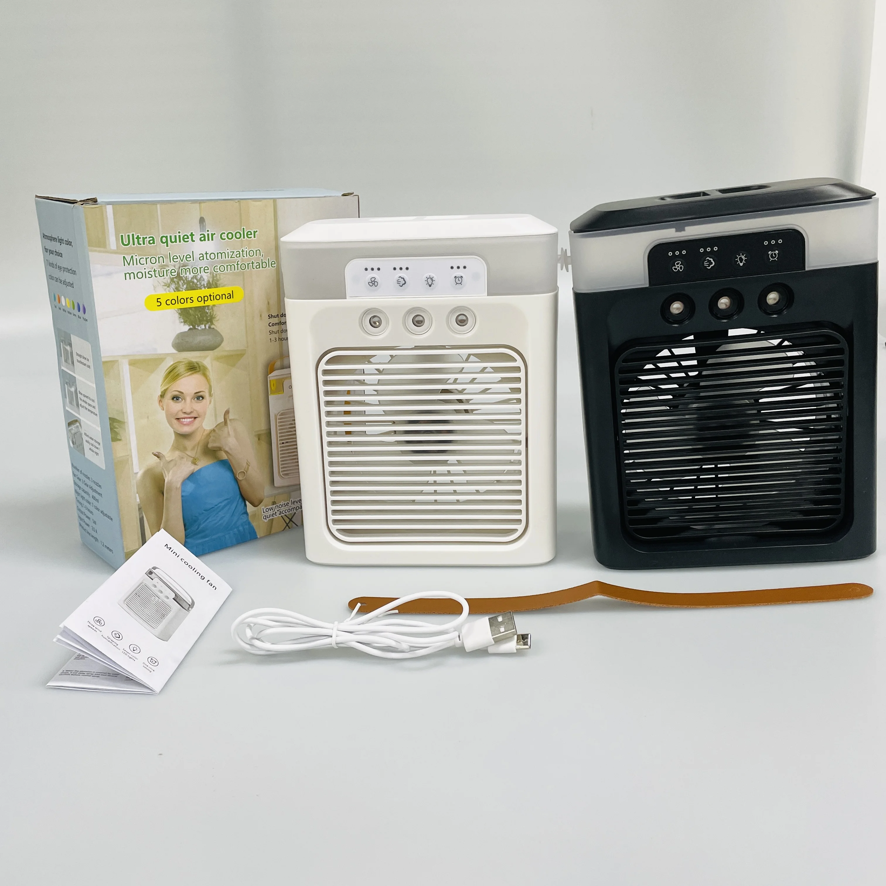 Rechargeable Portable Mini Air Conditioner Fan Desktop Misting Humidifier with Colorful Lights for Hotel Outdoor Use