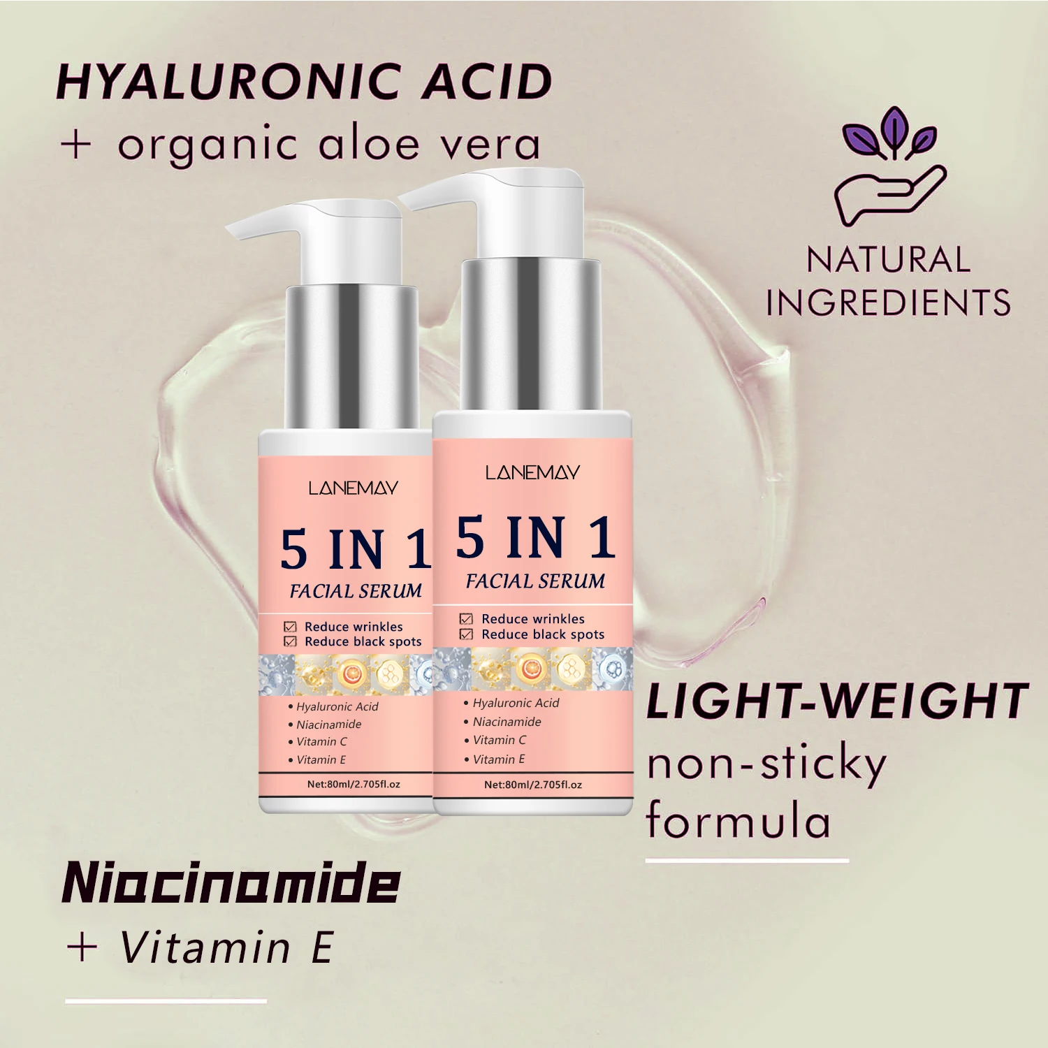 Beauty Products 5 IN 1 Anti-aging Serum Whitening Brighten Collagen Hyaluronic Acid Niacinamide Vitamin C E Serum Face Glowing