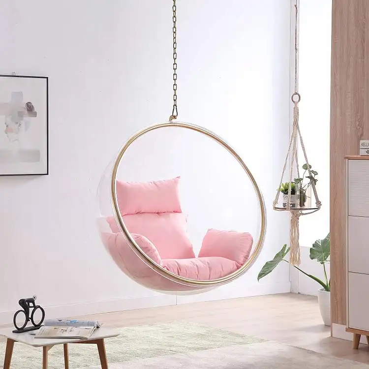Indoor Exterior Unique modern Furniture Clear Swing Acrylic Hanging Ball  Egg Bubble Chair livingroom swing chair