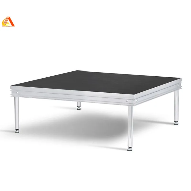 Easily assemble and set up aluminum 4-leg portable stage platform adjustable height legs