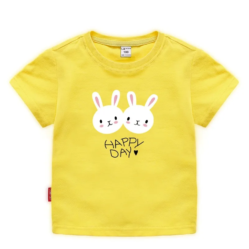 Новейшая милая детская футболка из 100% хлопка с принтом кролика и буквенным принтом, футболка с короткими рукавами для девочек, 2020