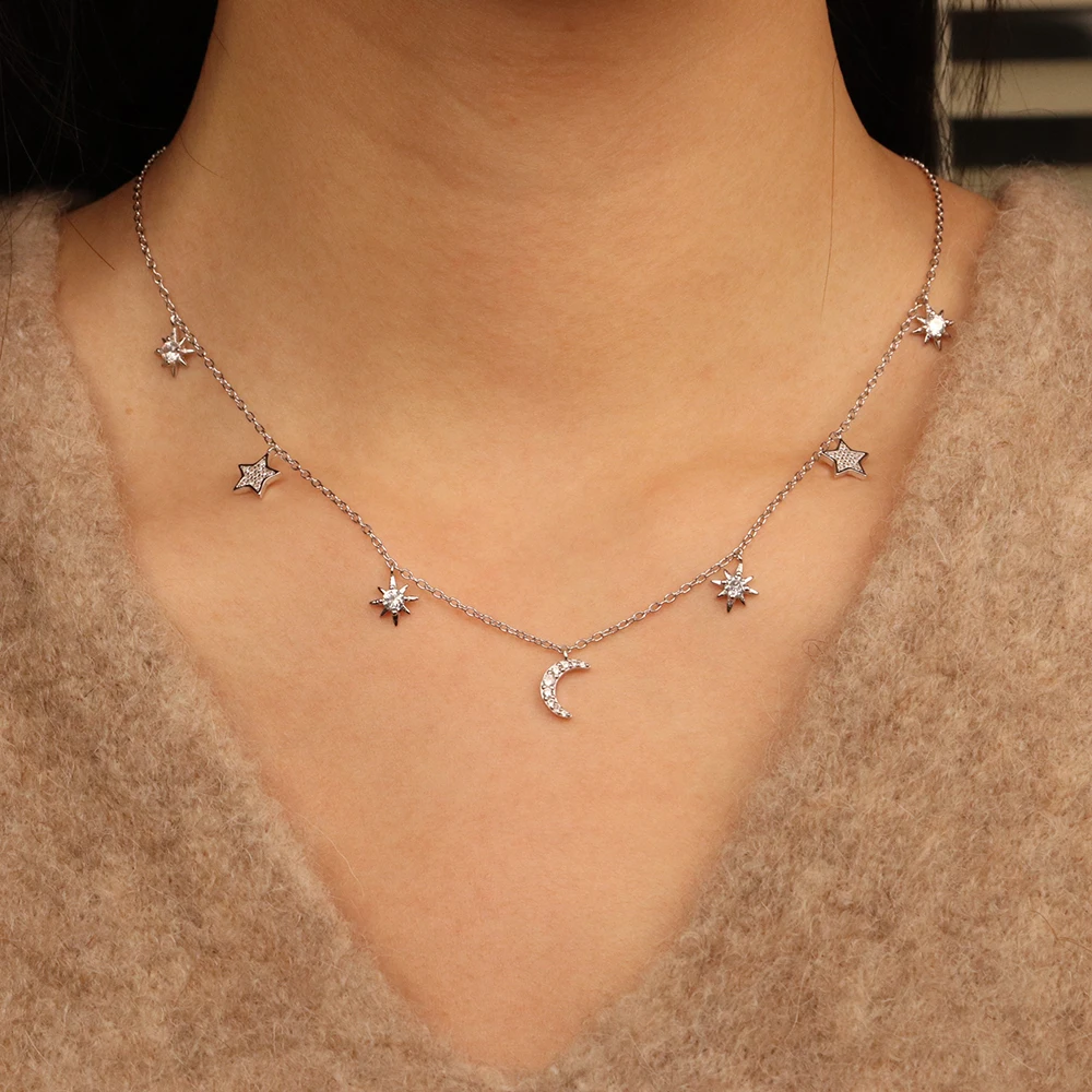 Chris April in stock 925 Sterling silver 18k gold plated Bright moon and star myth chain necklace