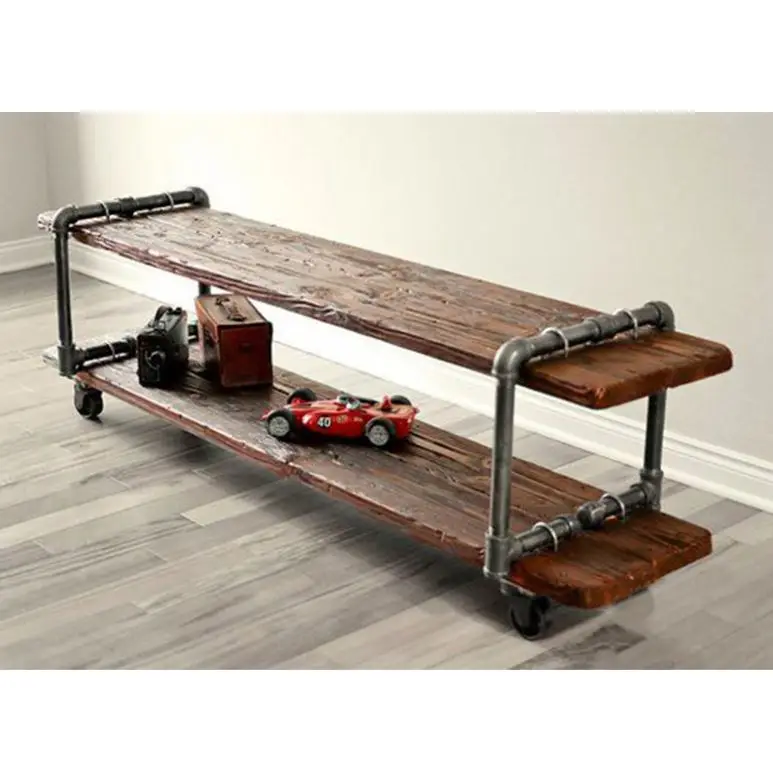 
Vintage Industrial Cast Iron Pipe Table 2-Tier TV Stand Living Room 