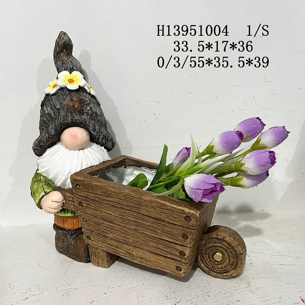Garden yard funny decor  resin gnome statue artificial moss finished magnesia craft gnome flower pot  resin garden gnome statue