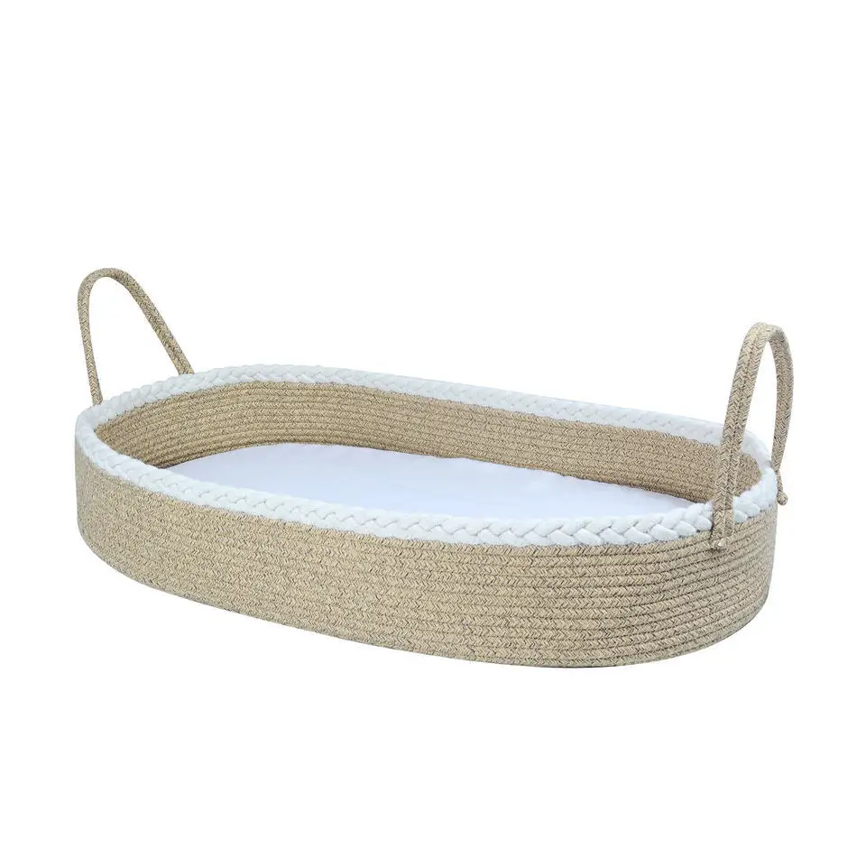 foldable cotton rope baby moses changing basket with Thick Pad for little baby newbornsgift