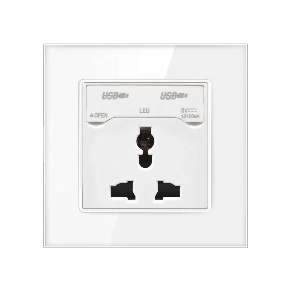 Универсальная настенная розетка SRAN, 3 контакта, 13 а, 250 В, белая стеклянная панель, 86*86, настенная розетка с usb