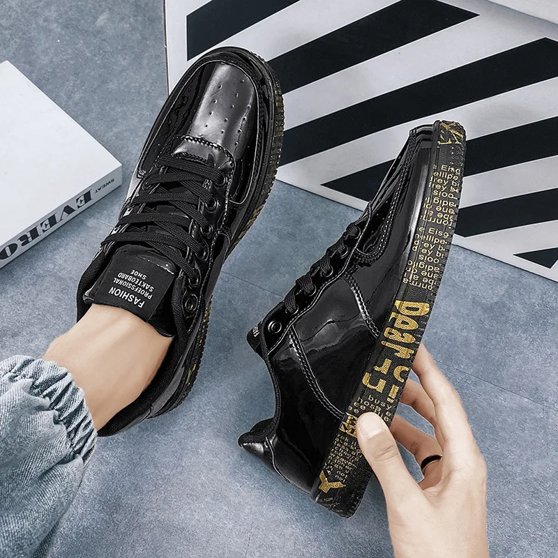 Shiny Patent Leather Sneakers for Couples, Mirror Leather Shoes for Men and Women, Size up to 46