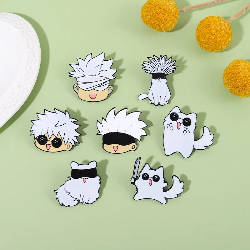 Cartoon Anime Charm Peripheral Metal Badge Satoru Gojo Cat Bag Accessories Pin