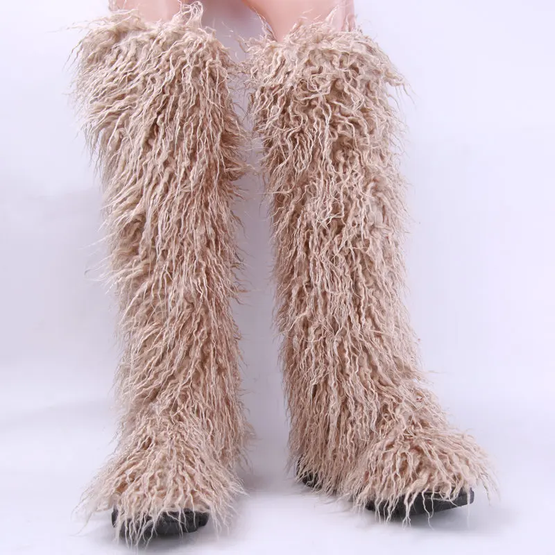 wholesale 2024 fashion fashion snow boots fur lining women  thigh high platform  faux fur heel boots