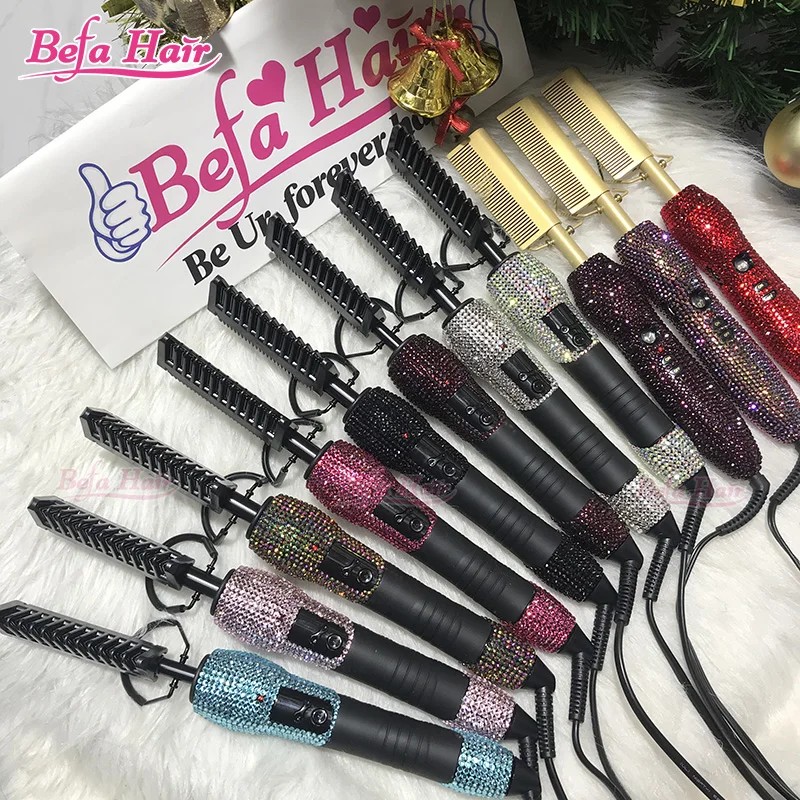 High Temperature Resistant Multi-purpose Hot Comb with Rhinestone Hot Comb Straightener Electric Hair Straightener