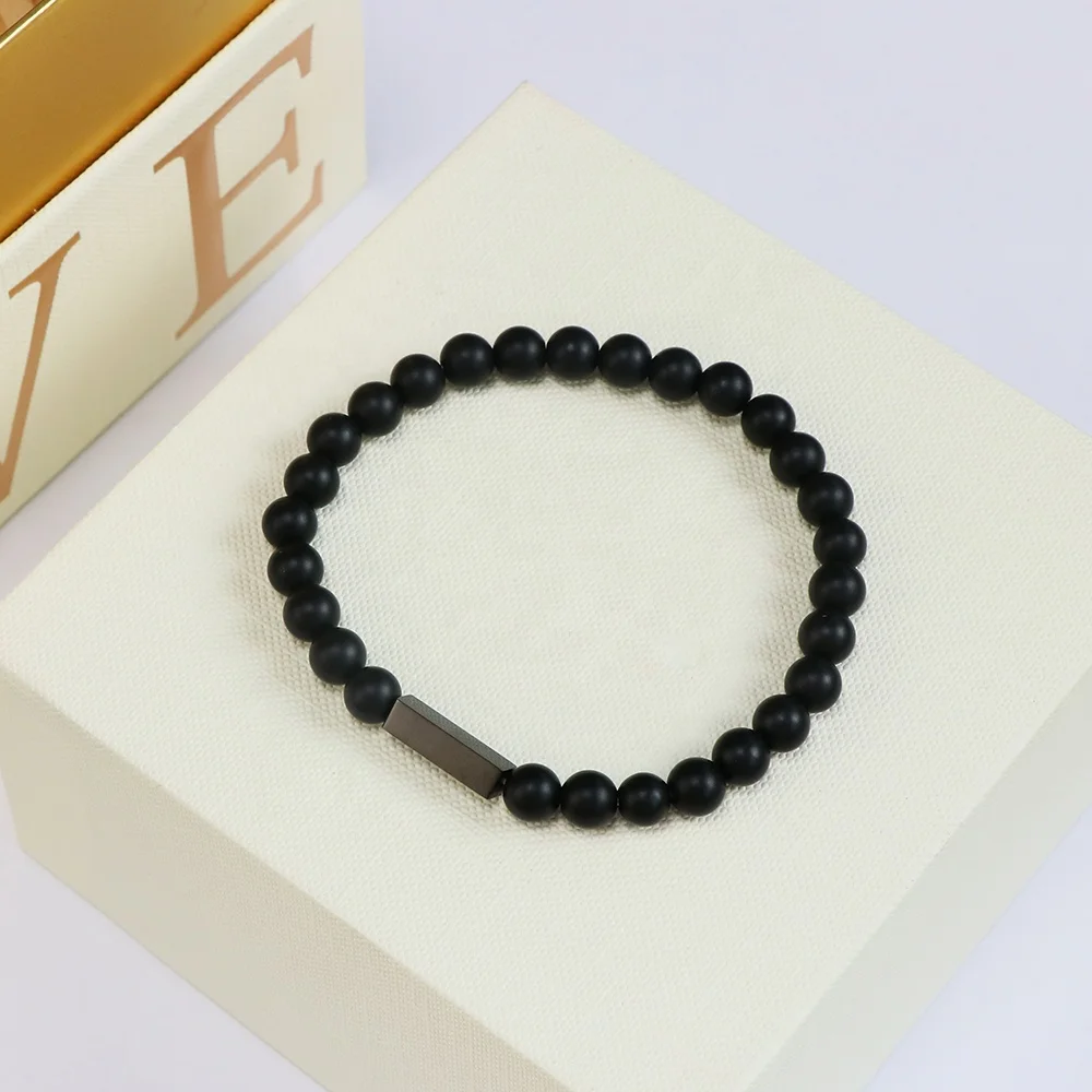 2022 high quality custom jewelry black wrist beads onyx bracelet adjustable