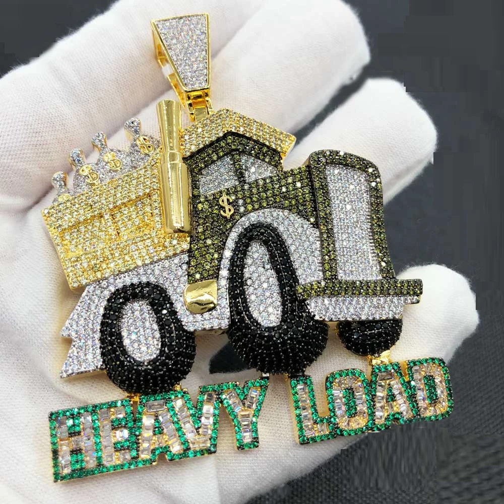 iced out bling 5a cz men boy jewelry fully heavy load money truck car shape hip hop pendant