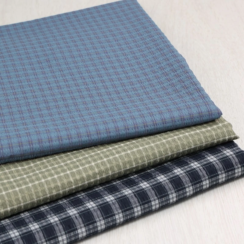 China Textile Polyester Cotton Spandex Fabric Yarn Dyed Plaid Seersucker Fabric for Men and Women Clothing