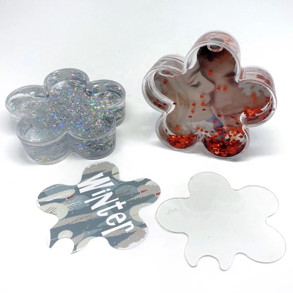 Рамка для фотографий с жидкими блестками в форме цветка пластиковая рамка изображением воды снега земного шара блестящий шейкер подарки девочек