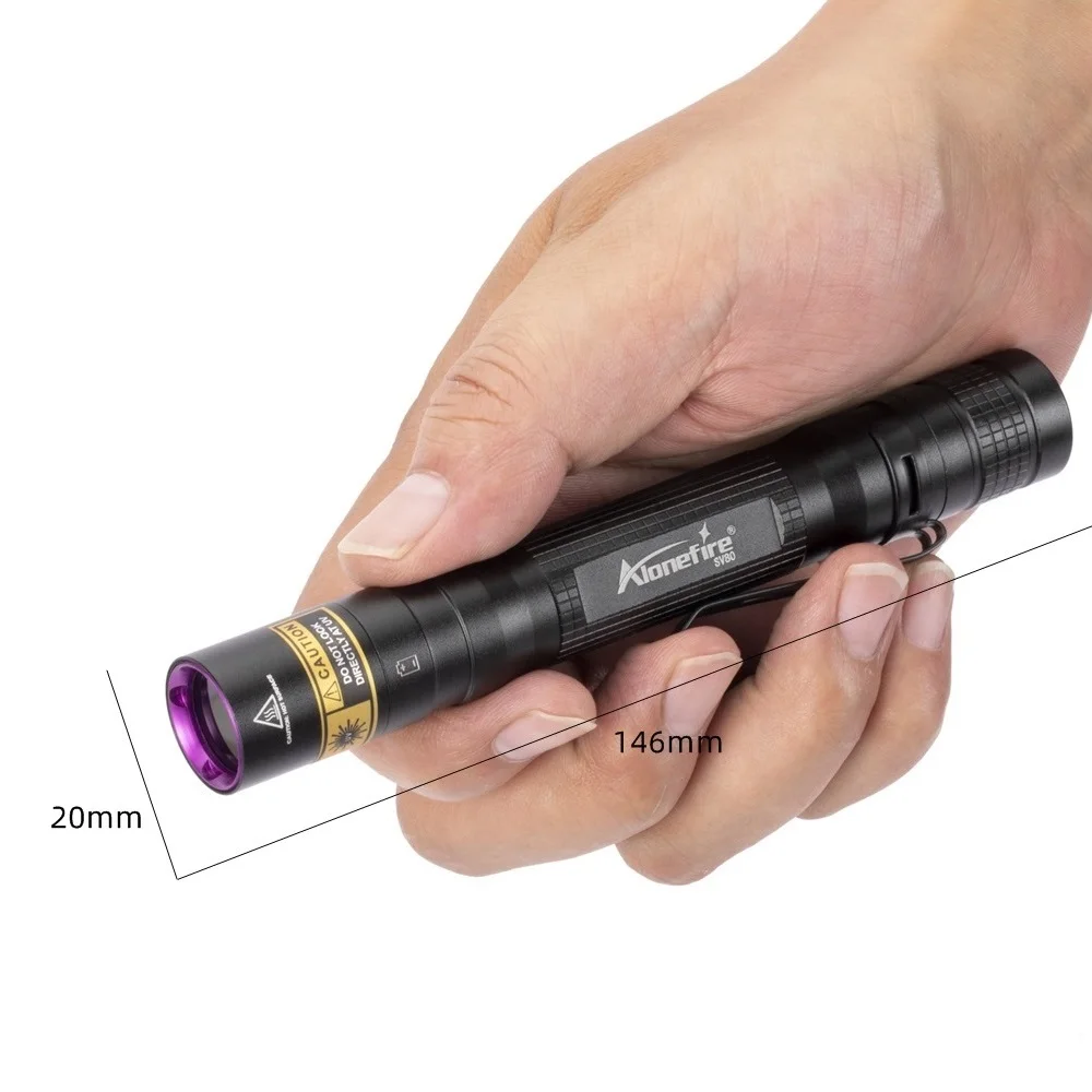 Alonefire SV80 365nm UV led flashlight powerful Invisible Blacklight Torch Light Money Pet Stains Marker Ore Check AA battery