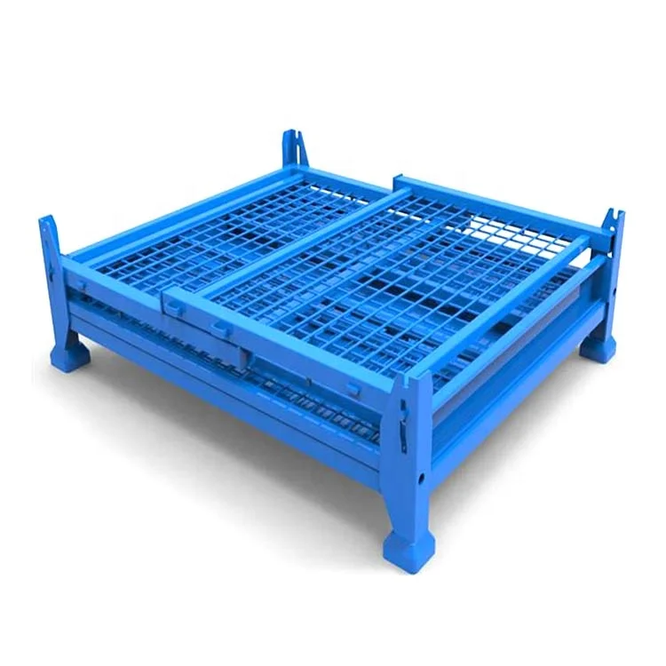 Industrial foldable storage heavy duty wire mesh container storage pallet cages