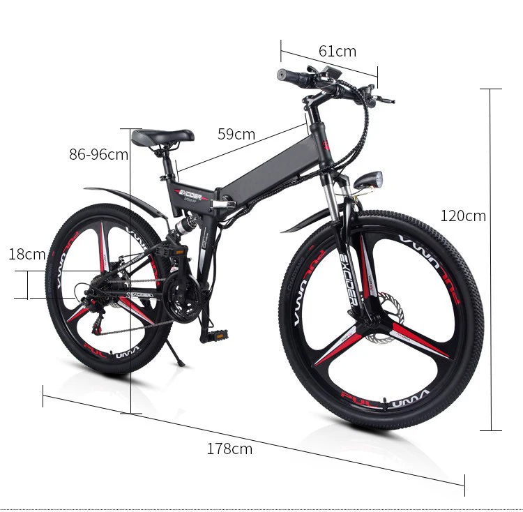48V 10AH Folding Electric Mountain Bike Integrated Wheel 400W Max Motor