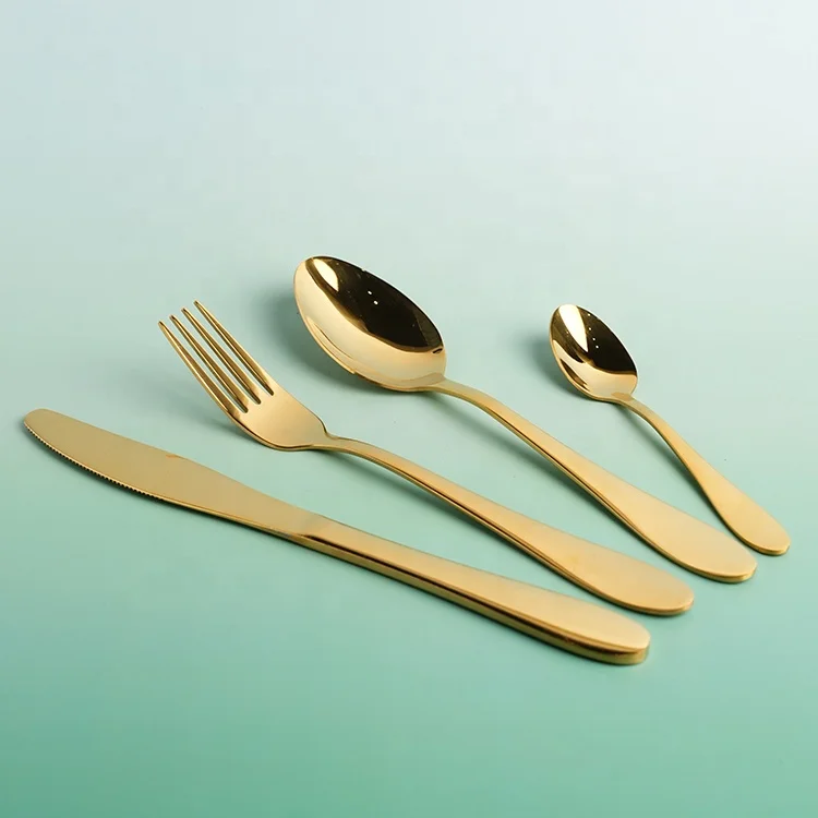 Set of 4 Pieces Stainless Steel Cutlery Sets Gold Plating Fork Spoon Knife Tableware Set Restaurants