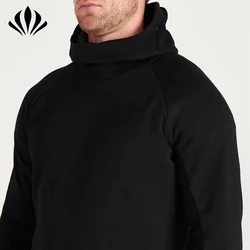 OEM Design slim fit high funnel collar sport hoodie fleece with side zip details pullover hoodie for men