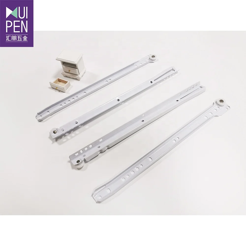 Factory price sliding channel paint coat drawer slides with White Nylon Wheel FGV type drawer rebound sliding runner self closed