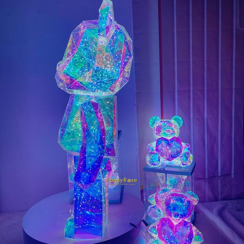 Trending Product Teddy Bear Neon Light 2023 Valentines Gift New Arrivals Film Pvc Colorful Glowing Bear For Home Decoration