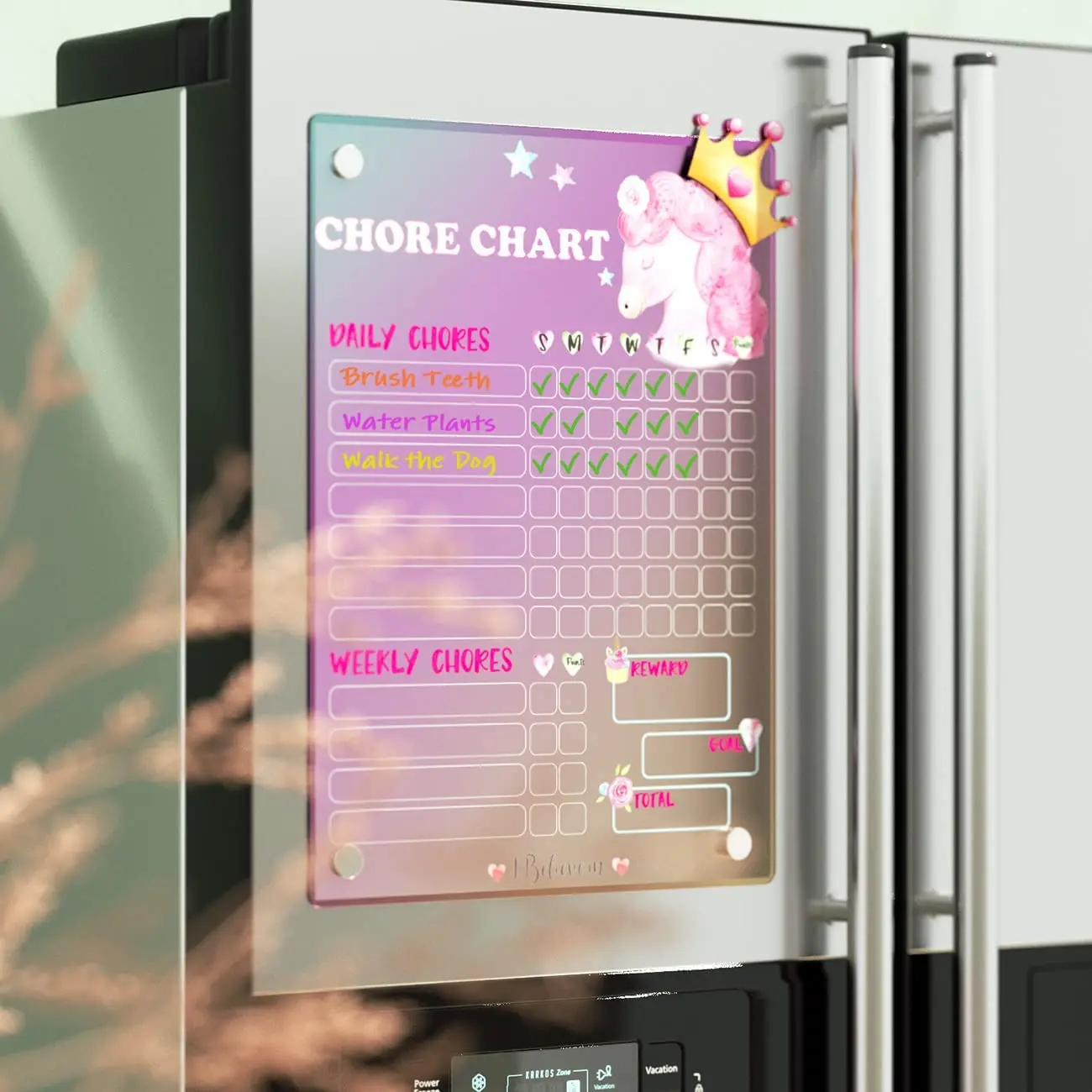 Chores Chart for Girls 11x8 Inch Rainbow Lridescent Acrylic Magnetic Dry Erase Board for Fridge Chores Chart for Kids