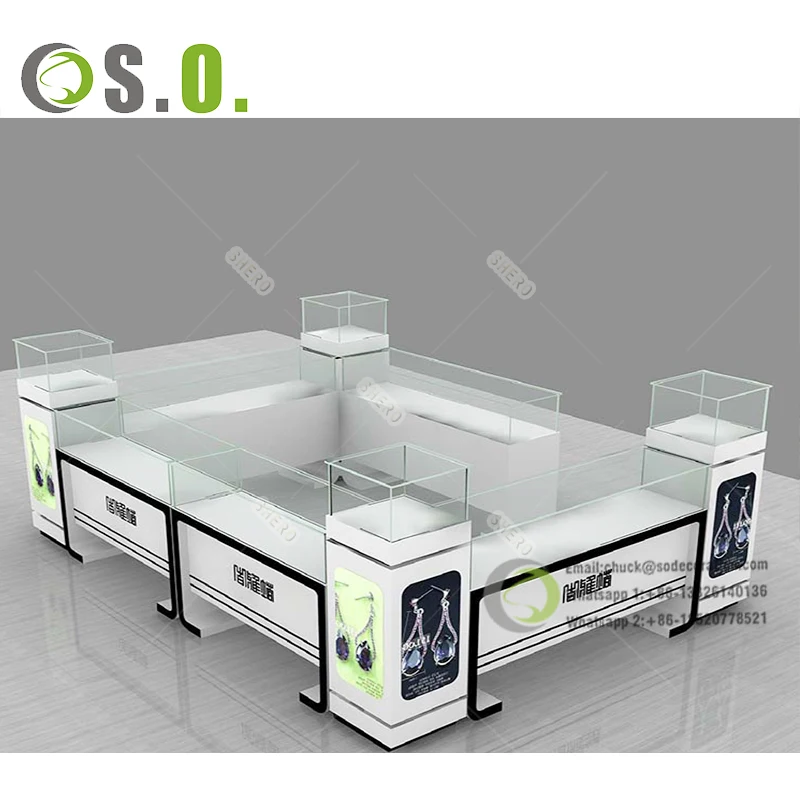 Factory Customized Mall Kiosk Glass Jewelry Showcase Shop Jewellery Kiosk Counter Display Jewelry Kiosk for Sale