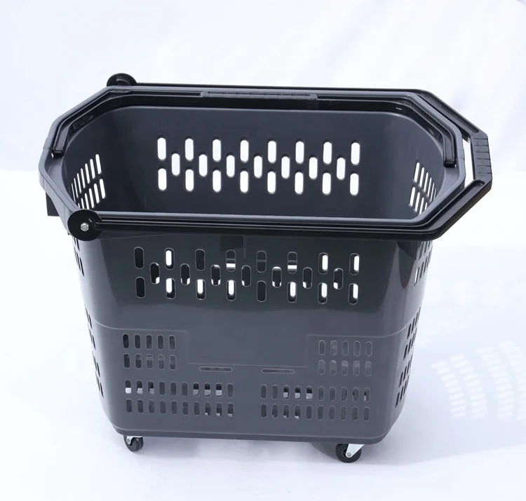 Manufacturer Cheap 60L Grocery Supermarket PP Plastic Storage Shopping Trolley Basket for Sale