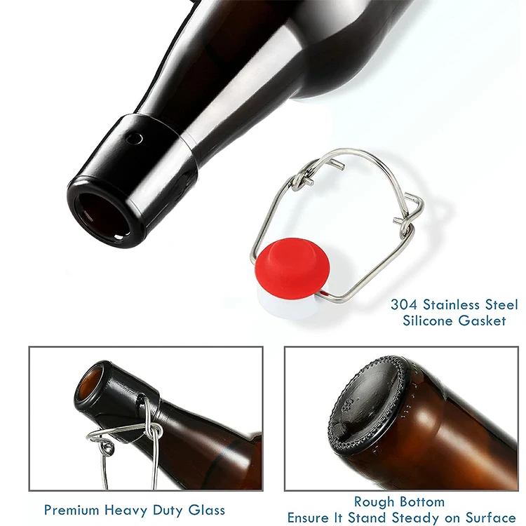 Classic Flip Lid Drink Glass Beer Bottles Swing Top Glass Bottle For Beverage Wine Water With Airtight Stopper Cap