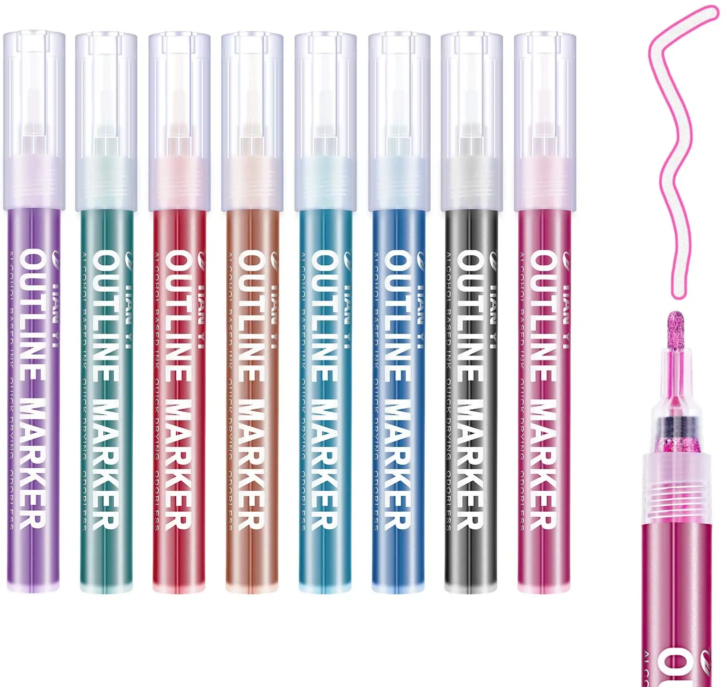
8pcs/set Cute Drawing Double Line Outline Pen Highlighter Marker Pen 8 Colors For School Color Pens Stationery Office School 