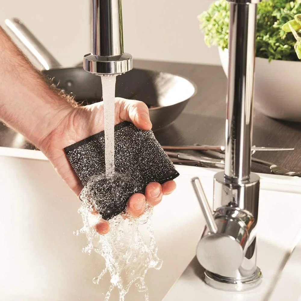 Kitchen Cleaning Black Block Steel Pad Steel Sponge Removes Stubborn Dirt Pinstripe Heavy Duty Dishes Pots Steel Scrub Sponge
