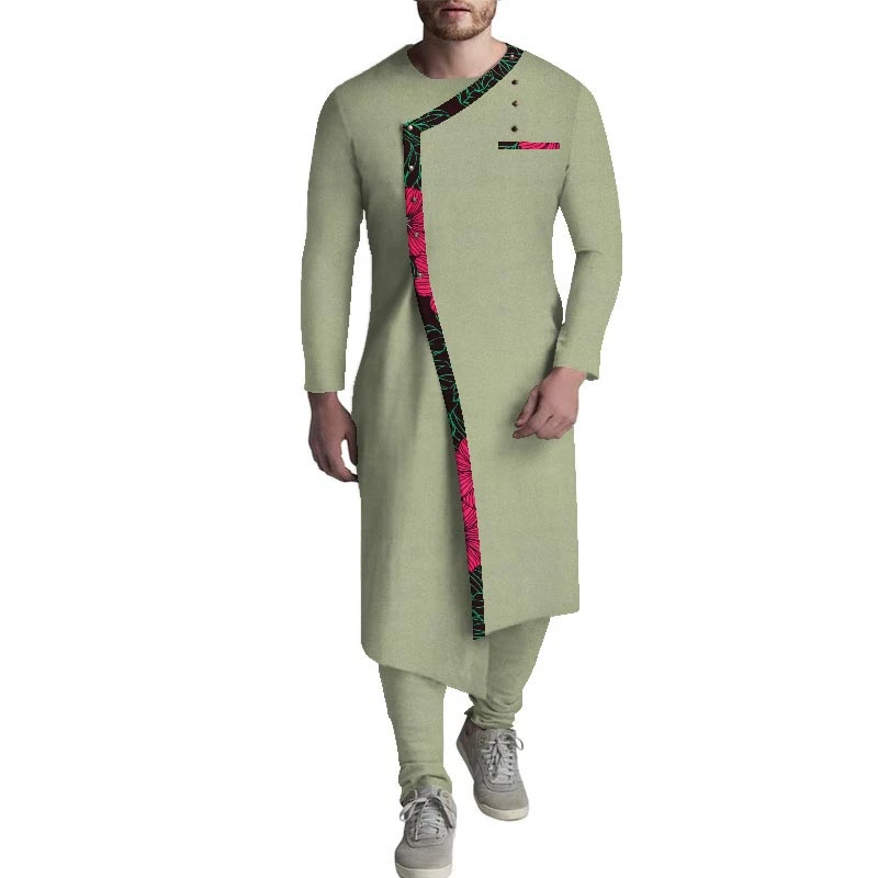 wyn1057 High Quality Printed Two Piece Set African Clothing Men Long Sleeve Blouse Men African Clothes