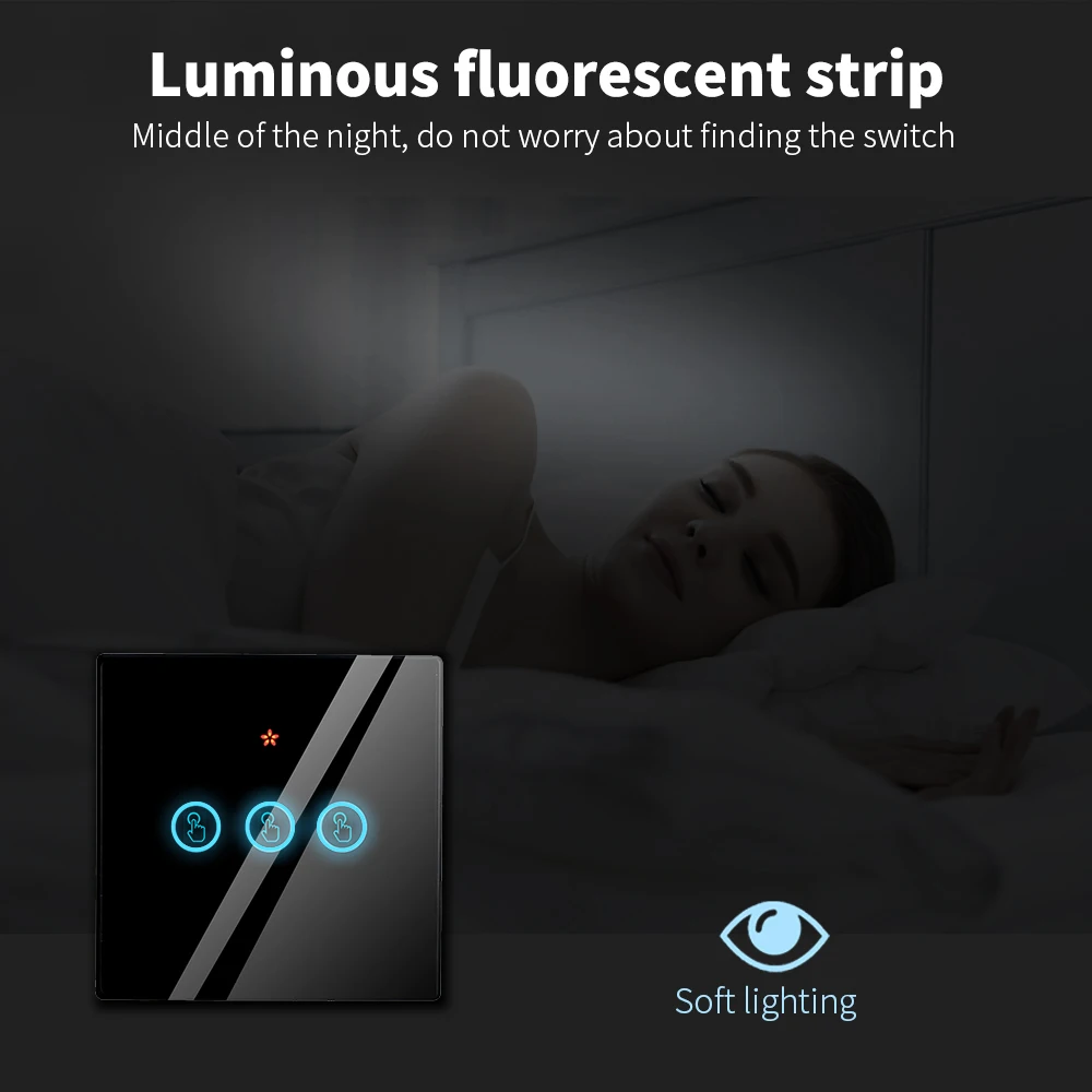 Wireless Touch Wall Switches Sets RF433 1gang  Luxury Glass Panel Remote Control Switch Light Switch