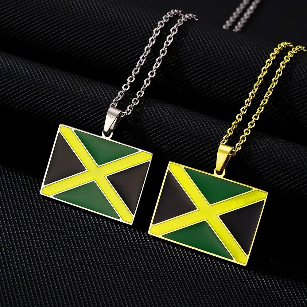 Vintage stainless steel Jamaican flag necklace for men and women couples ethnic style accessories new