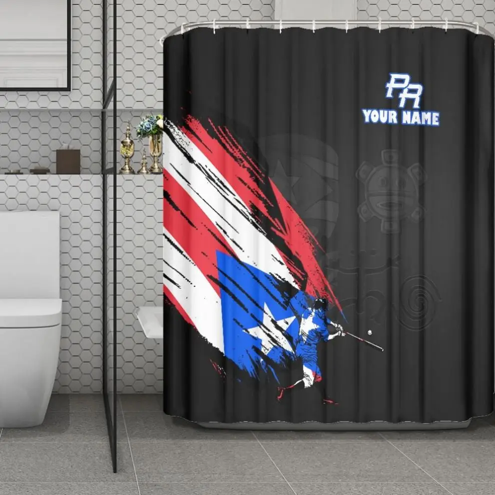 Custom Puerto Rico Flag Shower Curtain Bathroom Print On Demand Designer Fabric Shower Curtains Sets Wholesale Shower Curtains