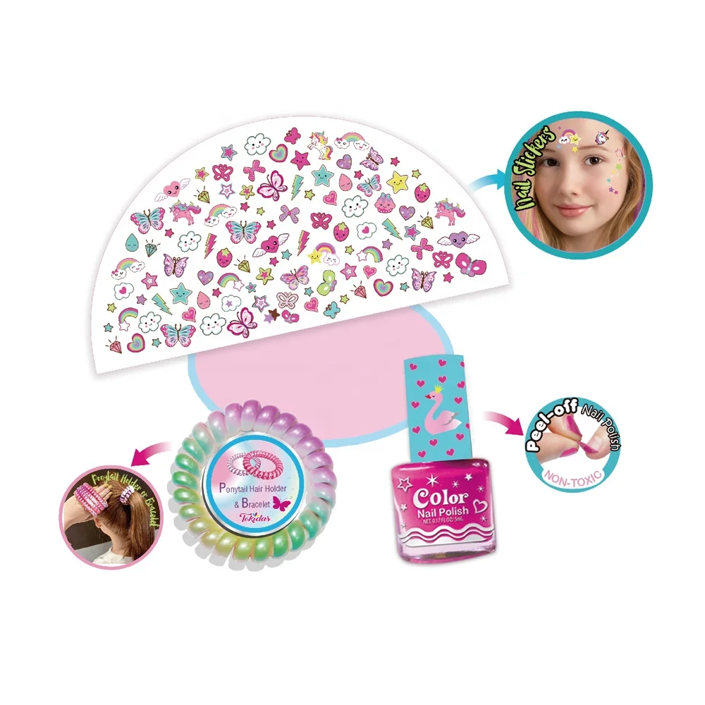 Kids make up tattoo sticker set Girls fashion pretend make up body arts set children make up nail polish toy set
