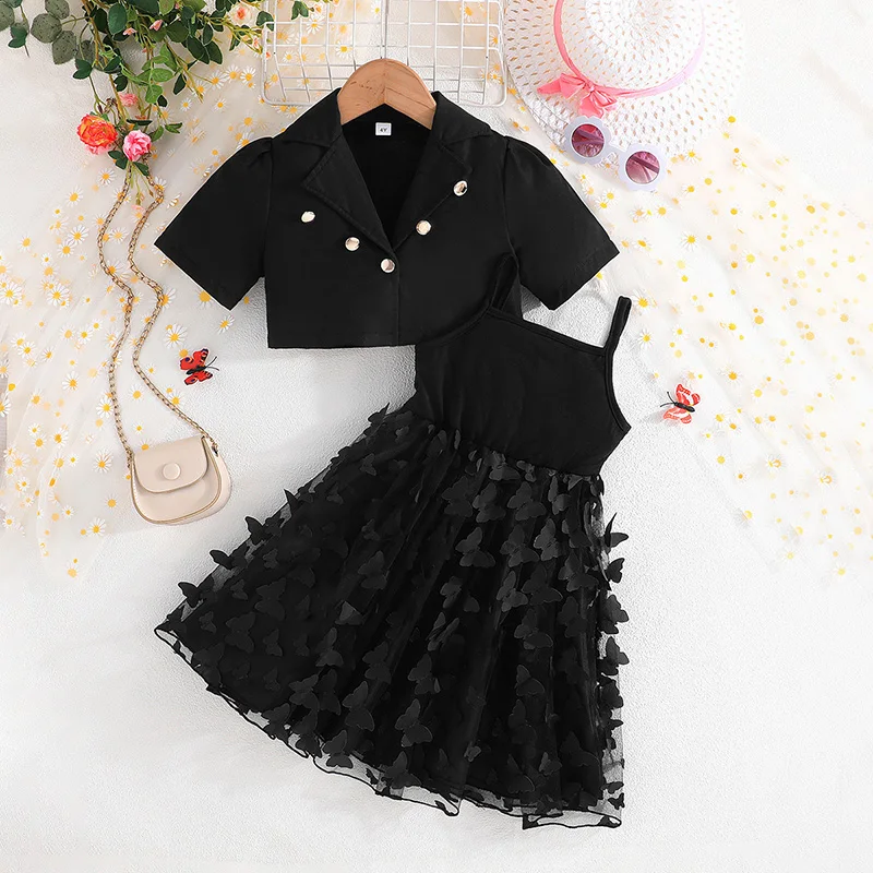 Fashion Children Clothing Suit Short Sleeve Skirts Strap Sleeve Two Pieces Sets Girls Clothes for Summer