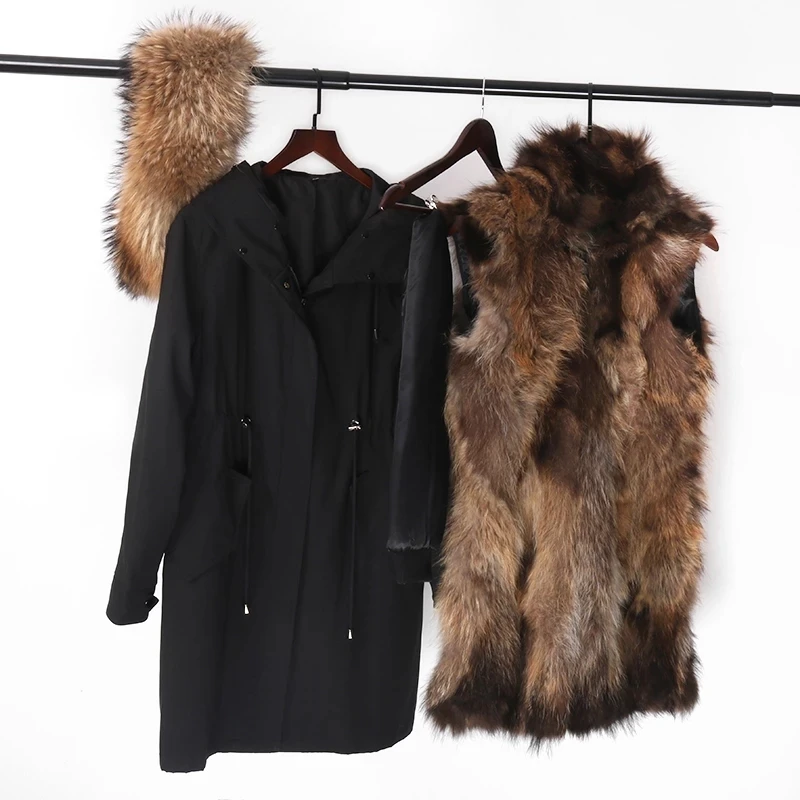 2021 Long Jacket Real Fox Fur Coat Men Parkas Raccoon Fur Collar Fox Fur Lined High Street Men Jacket Winter Man Cloth