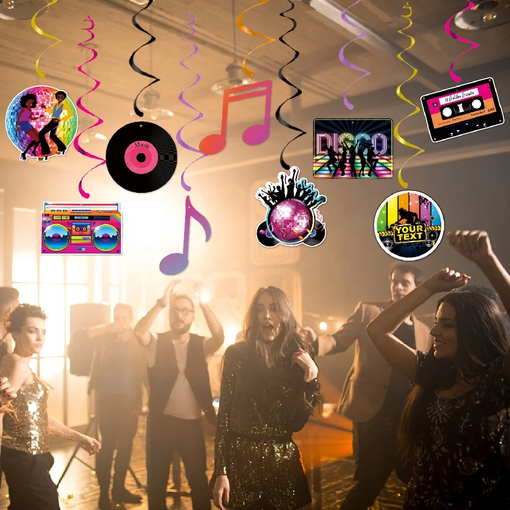New Product 60s 70s 80s Theme Party Decoration Hip Hop Throwback Hanging Swirls Ceiling for Adults Rock Hippie Disco Retro Party