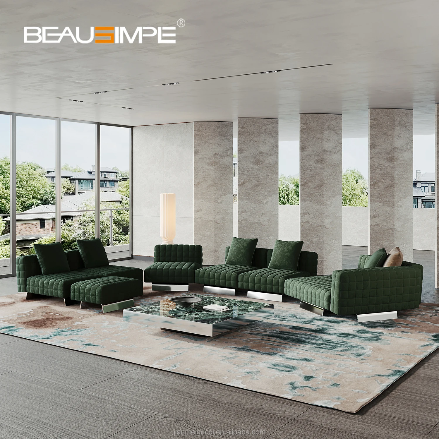 Luxury Multifunctional U-Shaped Sofa SetNubuck leather Corner Sofa With  Modern Design Living Room Furniture 7 Seater Sofa