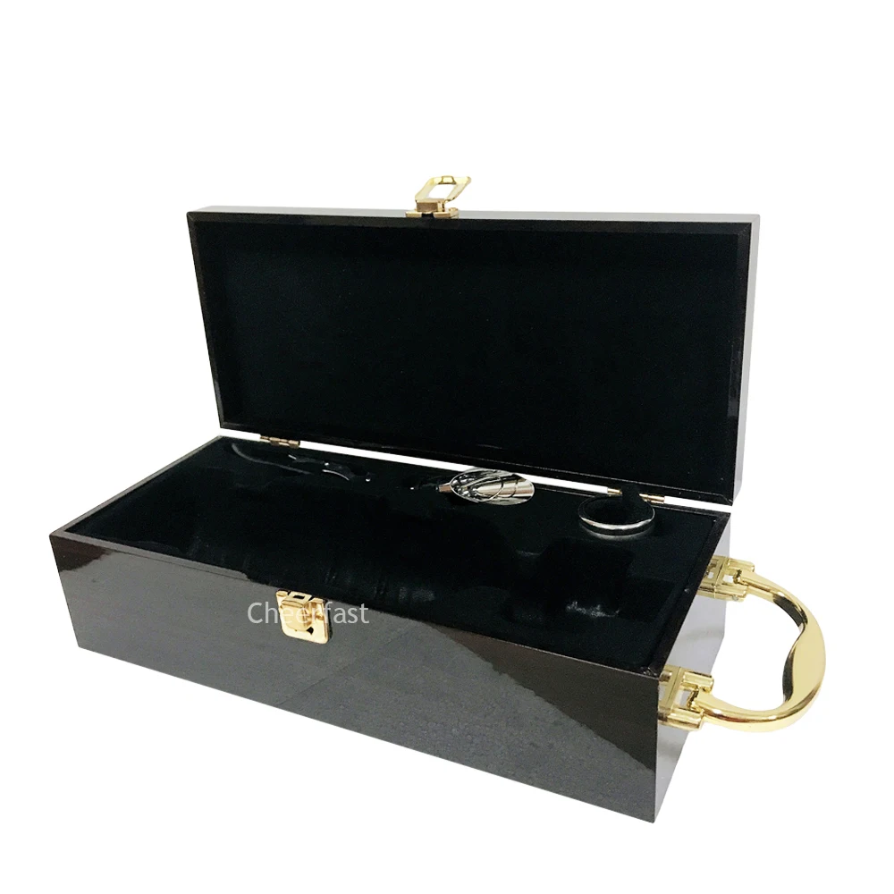 Деревянная коробка для вина черного цвета из МДФ